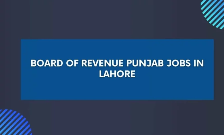 Board of Revenue Punjab Jobs in Lahore