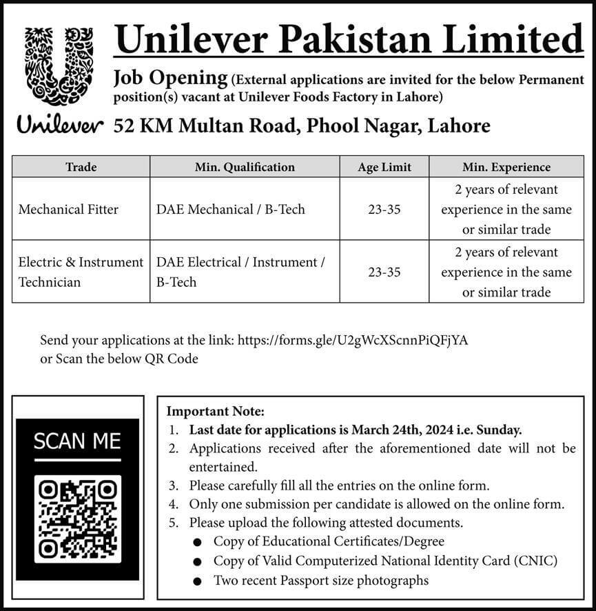 Unilever Pakistan Limited Jobs