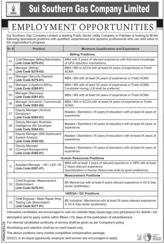 Sui Southern Gas Company Jobs