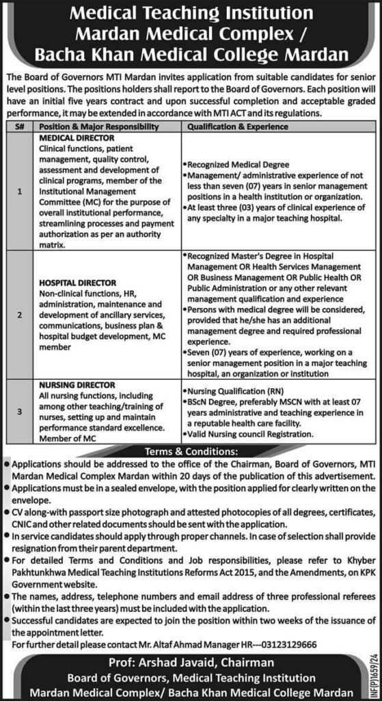 Medical Teaching Institution Mardan Jobs