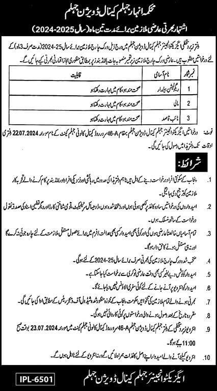 Canal Division Jhelum Jobs