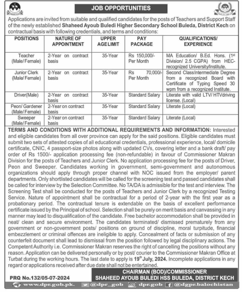 Shaheed Ayoub Buledi Higher Secondary School Jobs