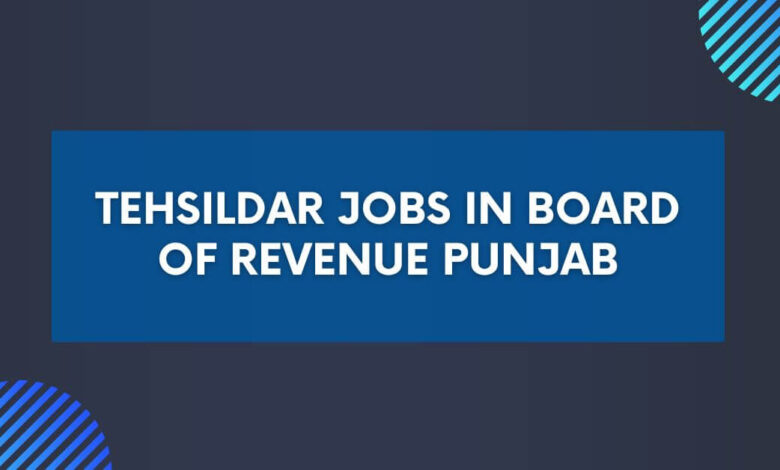 Tehsildar Jobs in Board of Revenue Punjab