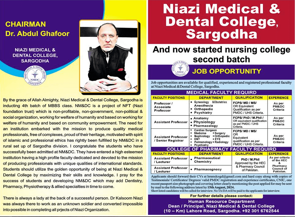 Niazi Medical and Dental College Jobs