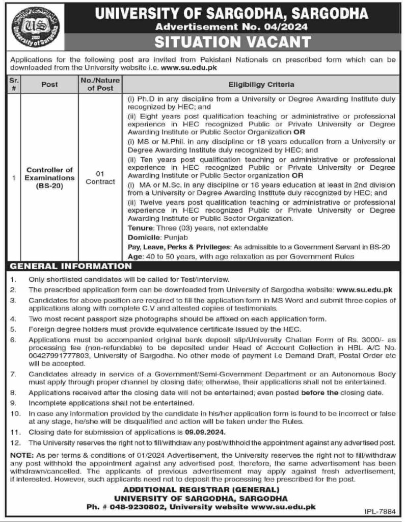 University of Sargodha Jobs