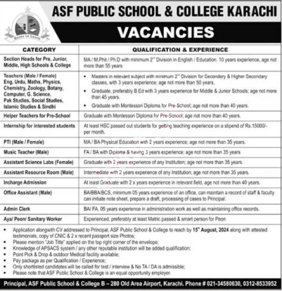 ASF Public School and College Jobs